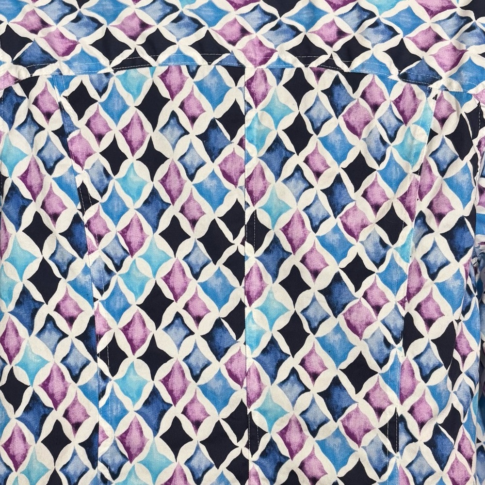 Christopher & Banks Jacket Button Front Pastel Diamond Print Cotton Size Medium - Picture 7 of 11